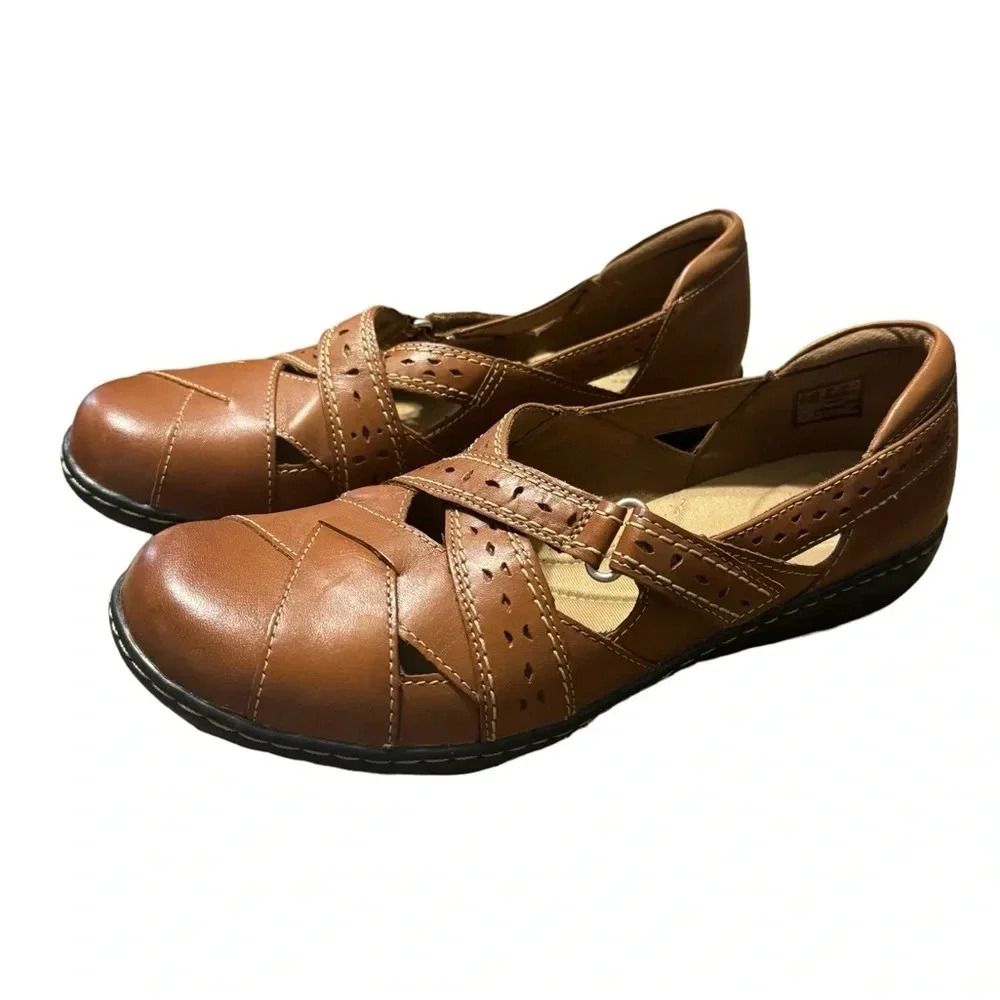 👞 Clarks Ashland Spin Q Brown Leather Comfort Flats‎ Shoes Women’s 10 👞